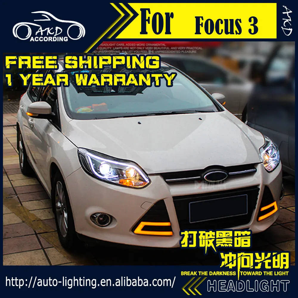 Автомобильная фара AKD в сборе для Ford светодиодная Focus 2012 2014 3 DRL H7 D2H HID вариант Angel Eye