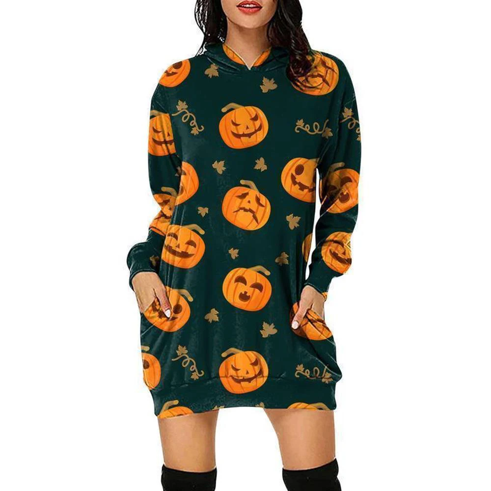 Halloween Woman Dress Long Sleeve Fashion Autumn Pocket Female Dresses for Women Pumpkin Printed Hooded Vestido Feminino
Halloween Woman Dress Long Sleeve Fashion Autumn Pocket Female Dresses for Women Pumpkin Printed Hooded Vestido Feminino