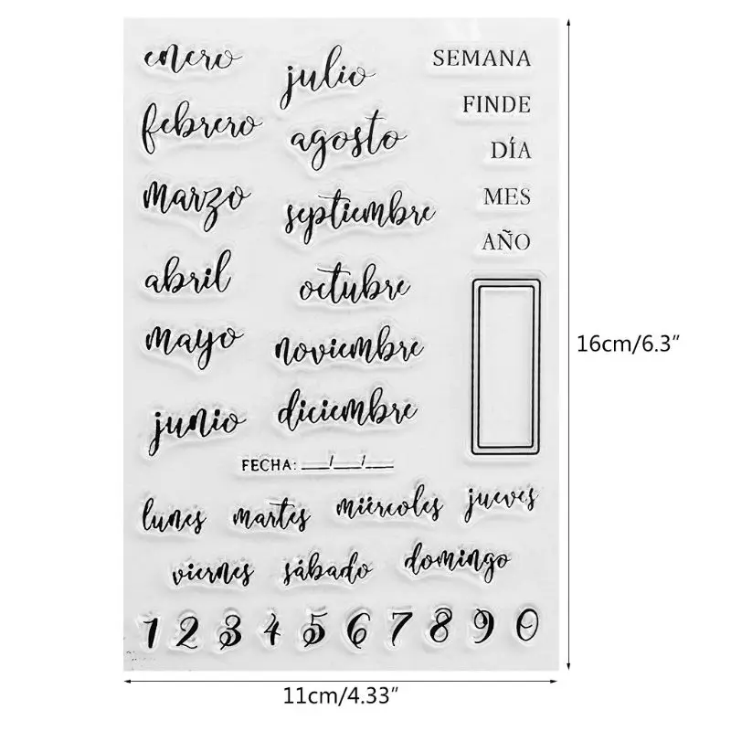 Spanish Dates Silicone Clear Seal Stamp DIY Scrapbooking Embossing Photo Album Decorative Paper Card Craft
Spanish Dates Silicone Clear Seal Stamp DIY Scrapbooking Embossing Photo Album Decorative Paper Card Craft