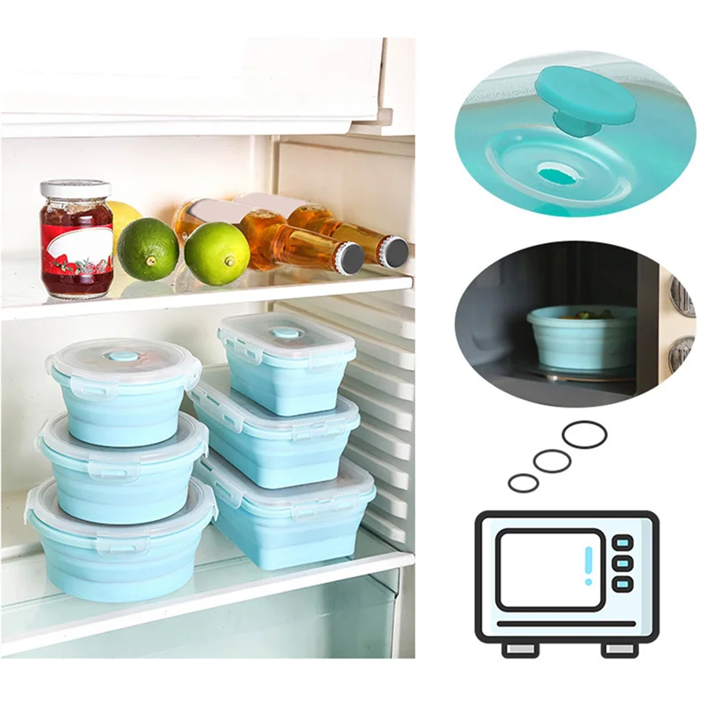 

Silicone Collapsible Portable Lunch Box Microwave Oven Bowl Round Folding Bento Box Eco-Friendly Food Storage Container Lunchbox