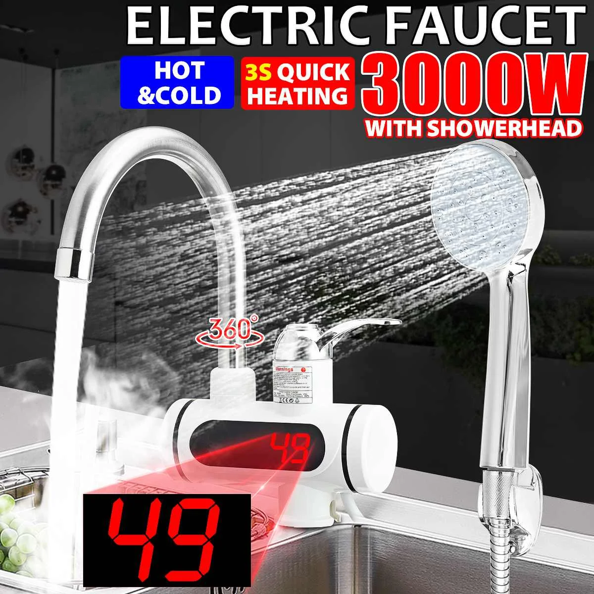 Проточный водонагреватель для душа 220 В, кухонный кран с европейской вилкой, электрический водонагреватель 3000 Вт, цифровой дисплей для заго... 
Проточный водонагреватель для душа 220 В, кухонный кран с европейской вилкой, электрический водонагреватель 3000 Вт, цифровой дисплей для заго...