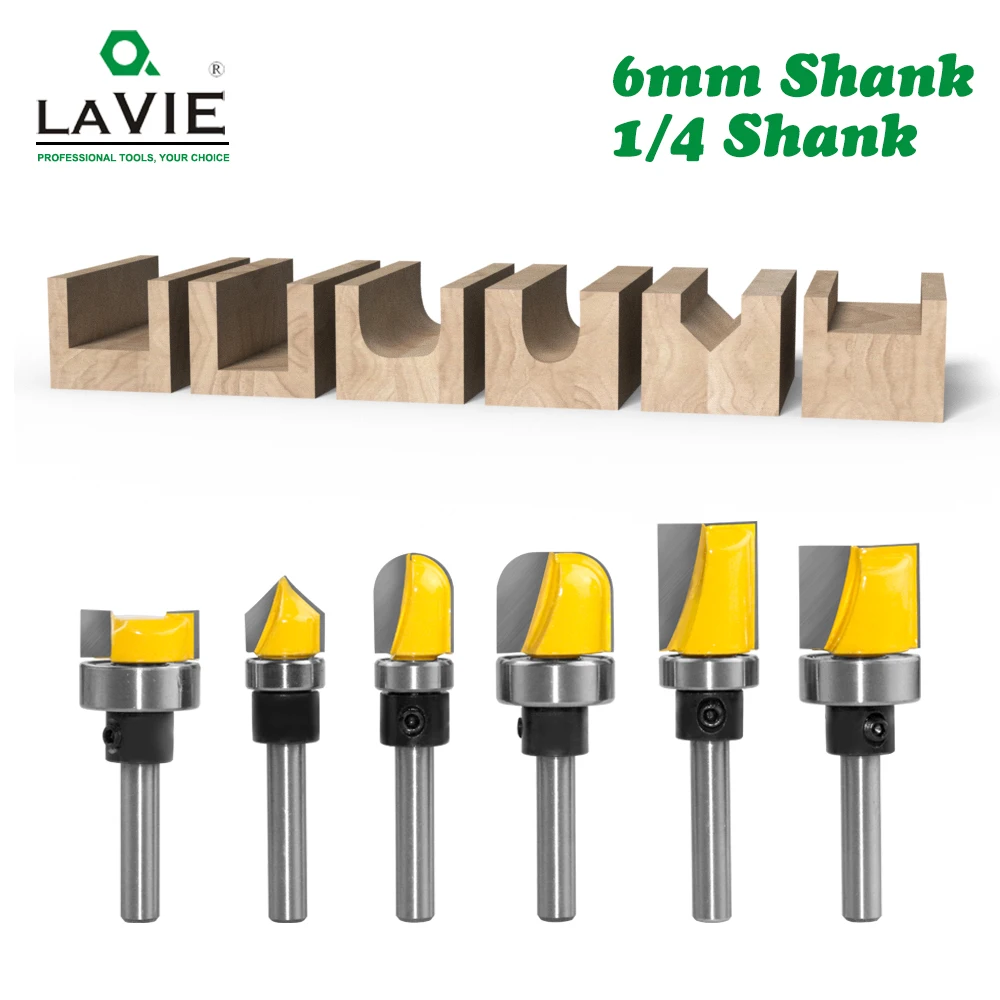 6PC 1/4" 6mm Shank Pattern Bit Flush Trim Bit Straight Bit with Bearing Hinge Mortising Router Bit Wood Trimmer Cutter C06 C07
6PC 1/4" 6mm Shank Pattern Bit Flush Trim Bit Straight Bit with Bearing Hinge Mortising Router Bit Wood Trimmer Cutter C06 C07
