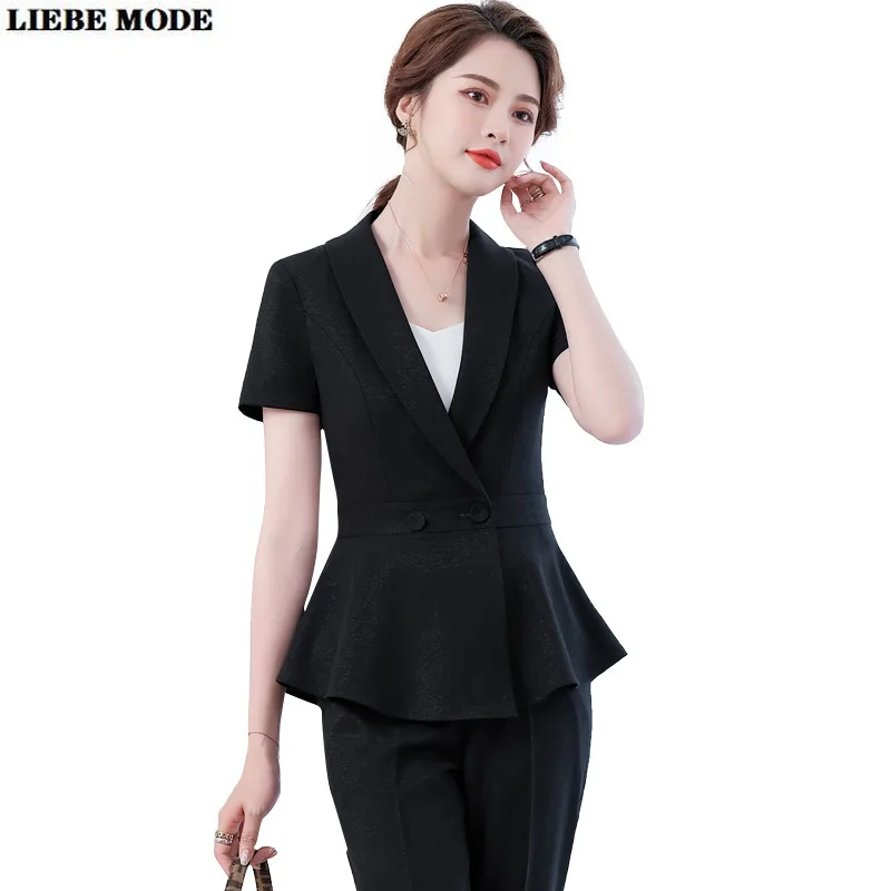 Summer Suits Work Women Two Pieces blazer Set Short Sleeve Ruffles Jacket Coat with Skirt Suit for Office Ladies Black Blue Pink
Summer Suits Work Women Two Pieces blazer Set Short Sleeve Ruffles Jacket Coat with Skirt Suit for Office Ladies Black Blue Pink