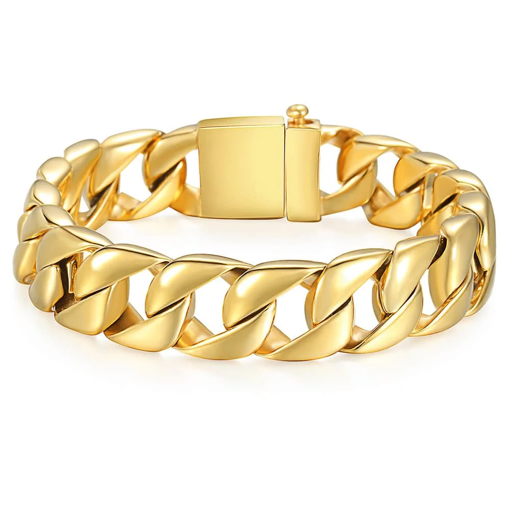 Davieslee Mens Bracelet 15mm Heavy 316L Stainless Steel Bracelet Gold Tone Round Curb Cuban For Boy Fashion Jewelry 8inch DHB123
Davieslee Mens Bracelet 15mm Heavy 316L Stainless Steel Bracelet Gold Tone Round Curb Cuban For Boy Fashion Jewelry 8inch DHB123