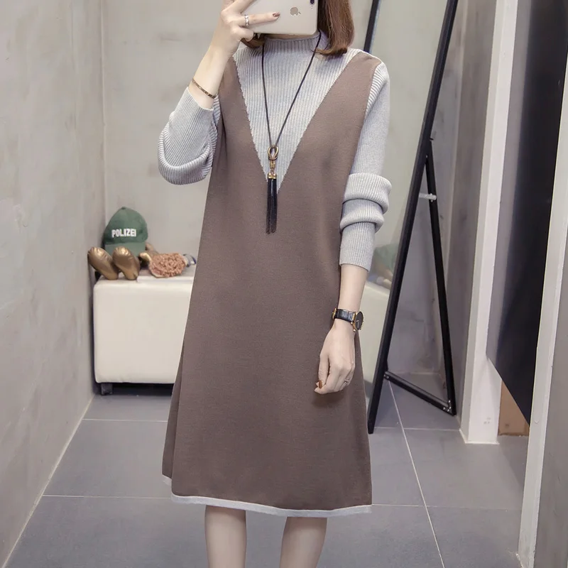 False Two Pieces Knitted Dress Oversized Plus Large Size Female Pullover Woman Blouses Winter Women'S Sweaters Clothing A6426
False Two Pieces Knitted Dress Oversized Plus Large Size Female Pullover Woman Blouses Winter Women'S Sweaters Clothing A6426