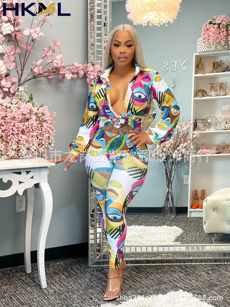 Women Two Piece Sets Long Sleeve Lapel Shirt Fashion New Street Casual Style Sets Long Pants Printed 
Women Two Piece Sets Long Sleeve Lapel Shirt Fashion New Street Casual Style Sets Long Pants Printed