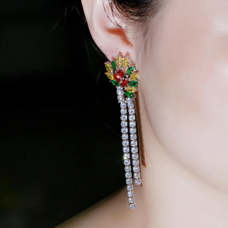 FXLRY Hot Sale Luxury Fashion Cubic Zirconia Flower Tassel Earring For Women Bridal Jewelry
FXLRY Hot Sale Luxury Fashion Cubic Zirconia Flower Tassel Earring For Women Bridal Jewelry