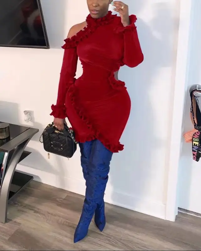 HAOOHU Sexy One Shoulder Ruffle Dress Long Sleeve Fashion Dress for Women Clothing 2019 Hollow Out Vestidos Ladies Mini Dresses
HAOOHU Sexy One Shoulder Ruffle Dress Long Sleeve Fashion Dress for Women Clothing 2019 Hollow Out Vestidos Ladies Mini Dresses