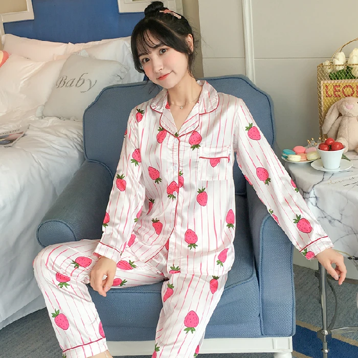 Satin Silk Pajamas for Women's pyjamas Set Button Pigiama Donna pjs autumn Mujer Pijama Sleepwear Nightwear ladies home clothes
Satin Silk Pajamas for Women's pyjamas Set Button Pigiama Donna pjs autumn Mujer Pijama Sleepwear Nightwear ladies home clothes