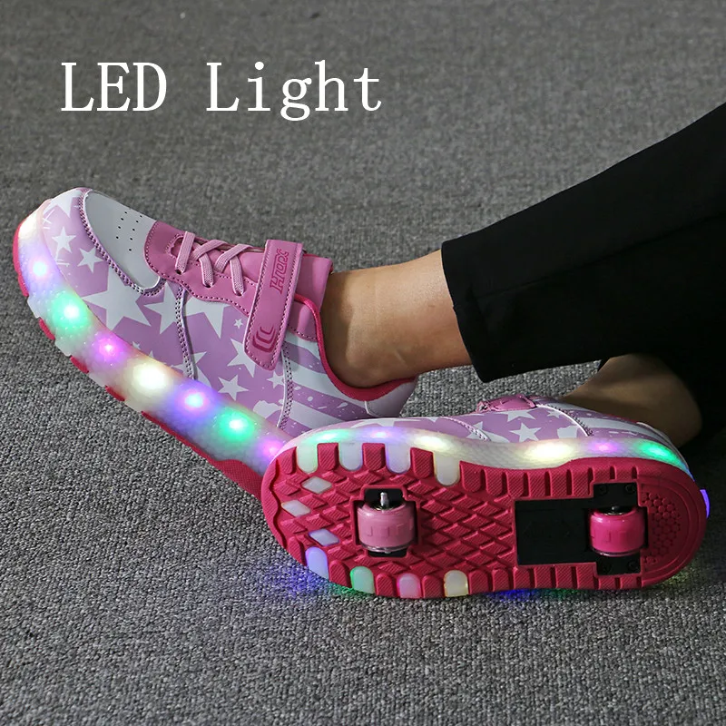 Hot Sale Kids Boys Shoes with Two Wheels Children Shoes Glowing Sneakers Led Light up Kids Shoes For Boy Girl Shining Shoe
Hot Sale Kids Boys Shoes with Two Wheels Children Shoes Glowing Sneakers Led Light up Kids Shoes For Boy Girl Shining Shoe