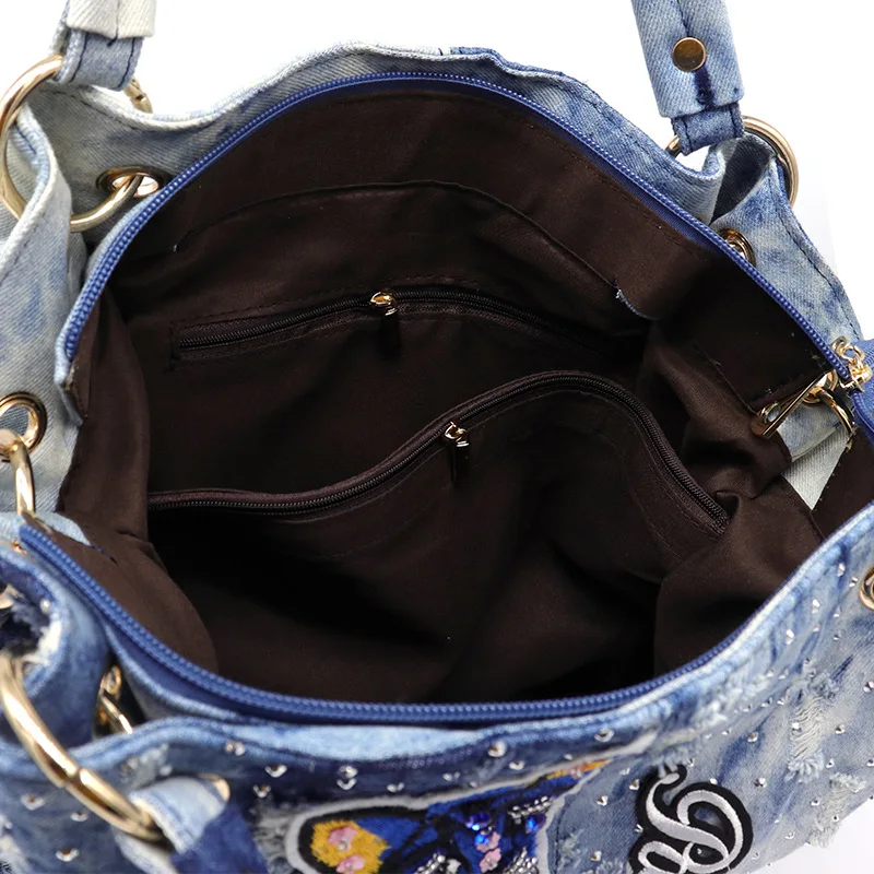 iPinee brand washed denim handbag women embroidery shoulder bag female larger tote bag ladies messenger bags 
iPinee brand washed denim handbag women embroidery shoulder bag female larger tote bag ladies messenger bags