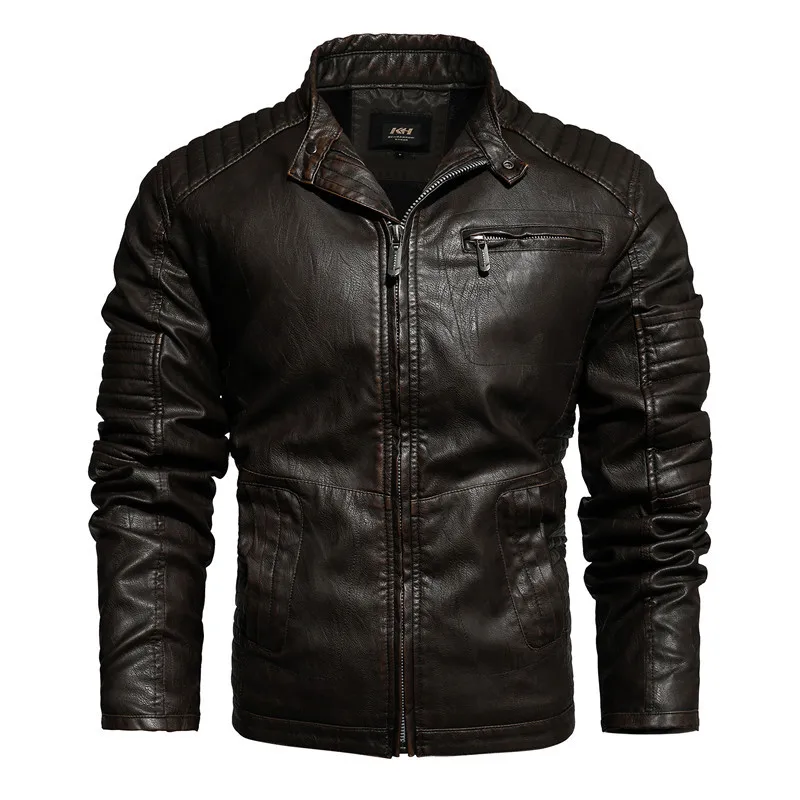 

New Men Motorcycle ​Locomotive Leather Coat Fashion Jackets Casual Homme Slim Coats Jackets PU Plus Fleece Zip Cardigan 5XL