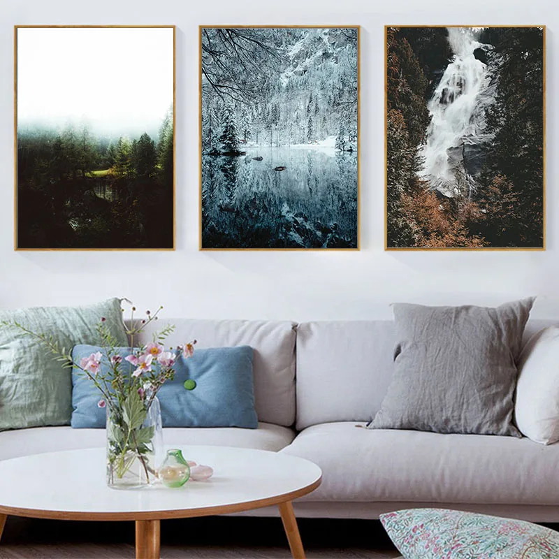 Scandinavian Poster Waterfall Forest Landscape Canvas Painting Winter Snow Mountain Lake Wall Art Pictures Living Room Decor
Scandinavian Poster Waterfall Forest Landscape Canvas Painting Winter Snow Mountain Lake Wall Art Pictures Living Room Decor