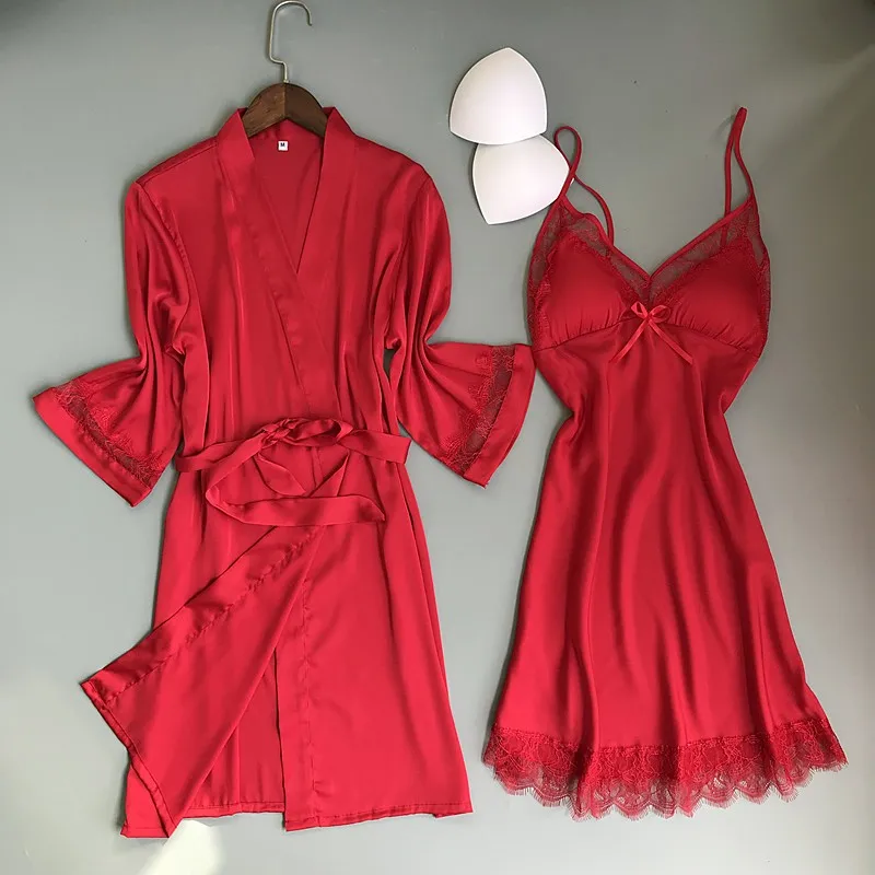 Kimono Robe Gown Sexy 2PCS Sleepwear Satin Lady Birdal Wedding Intimate Lingerie Sexy V-Neck Nightgown Spring New Nightwear
Kimono Robe Gown Sexy 2PCS Sleepwear Satin Lady Birdal Wedding Intimate Lingerie Sexy V-Neck Nightgown Spring New Nightwear