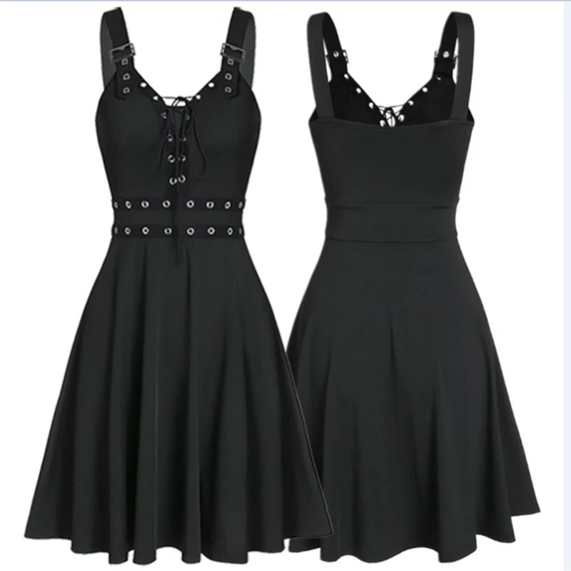 Women Mini Dresses Gothic Black Sexy Deep V Neck 2021 Fall Punk Sleeveless Rivet Fashion Tunic Hip Hop Bandage Female Dress
Women Mini Dresses Gothic Black Sexy Deep V Neck 2021 Fall Punk Sleeveless Rivet Fashion Tunic Hip Hop Bandage Female Dress