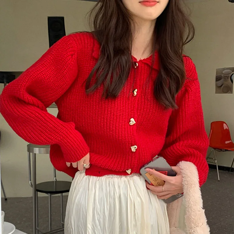 2021 autumn and winter new year red knitted cardigan lapel love single-breasted long-sleeved sweater women
2021 autumn and winter new year red knitted cardigan lapel love single-breasted long-sleeved sweater women