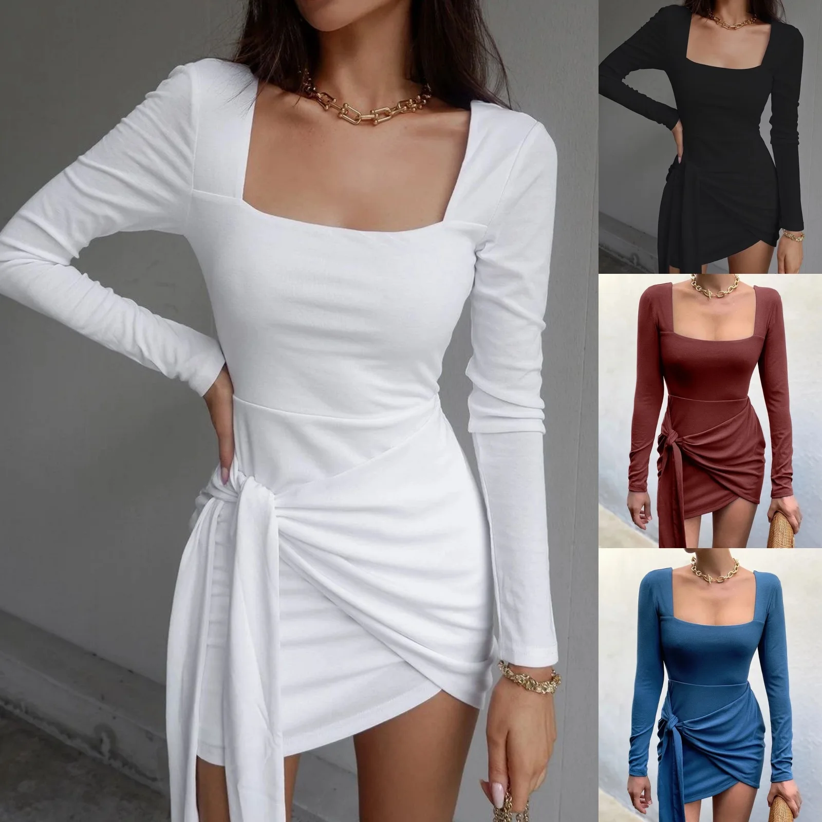 2021ins Women's Long Sleeve U Square Neck Irregular Lace-up Slim Pure Color Mid-to-Short Dress Women's Dress White Dress
2021ins Women's Long Sleeve U Square Neck Irregular Lace-up Slim Pure Color Mid-to-Short Dress Women's Dress White Dress