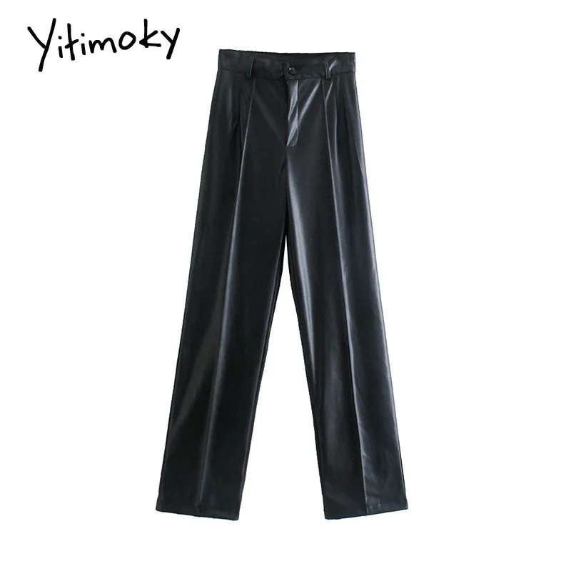 Женские штаны Yitimoky из искусственной кожи, уличная одежда с завышенной талией, тренировочные прямые черные модные длинные брюки
Женские штаны Yitimoky из искусственной кожи, уличная одежда с завышенной талией, тренировочные прямые черные модные длинные брюки