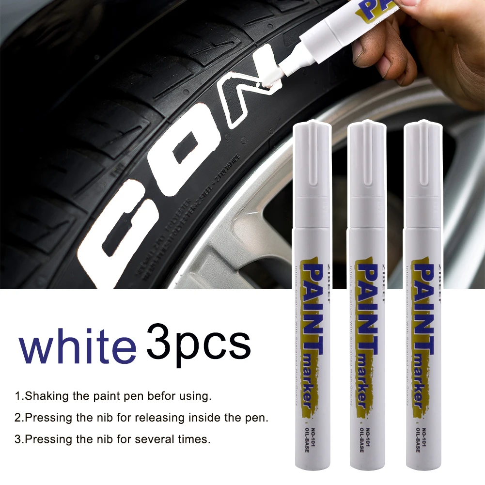 

3pcs Car Paint Pen Waterproof Car Wheel Tire Oily Painting Mark Pen Auto Rubber Tyre Tread CD Metal Permanent Paint Marker