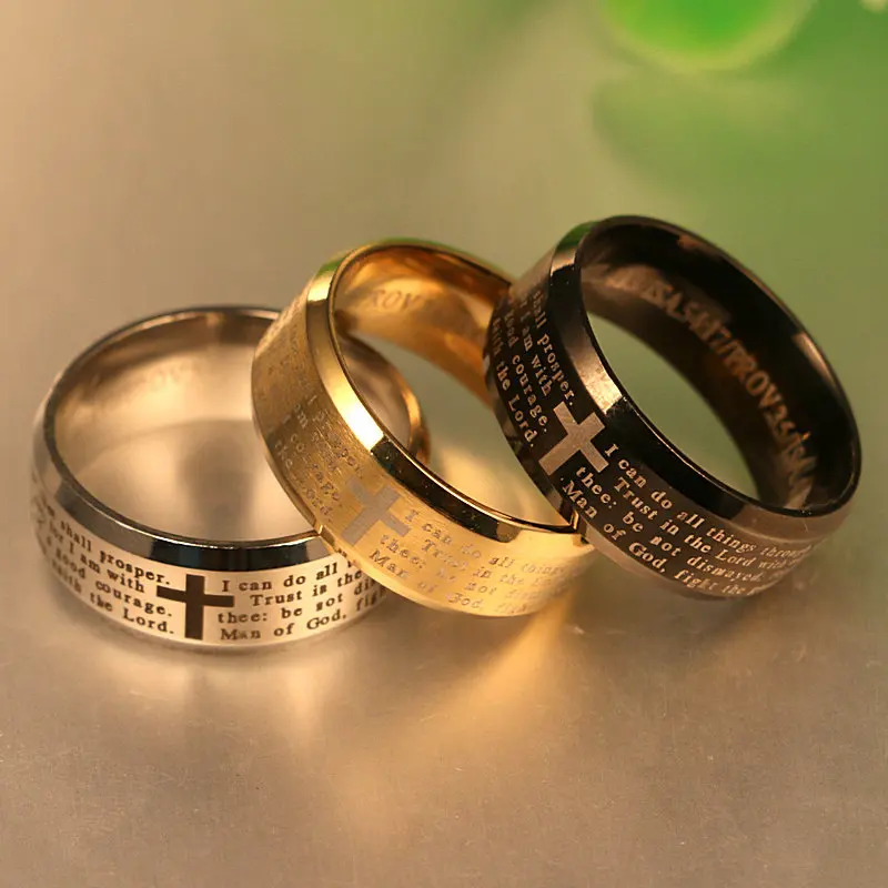 Carved Bible Cross Men's Ring Titanium Steel I Can Do All Things Christian Ring Fashion Prayer Men's Jewelry Size Us6-13
Carved Bible Cross Men's Ring Titanium Steel I Can Do All Things Christian Ring Fashion Prayer Men's Jewelry Size Us6-13