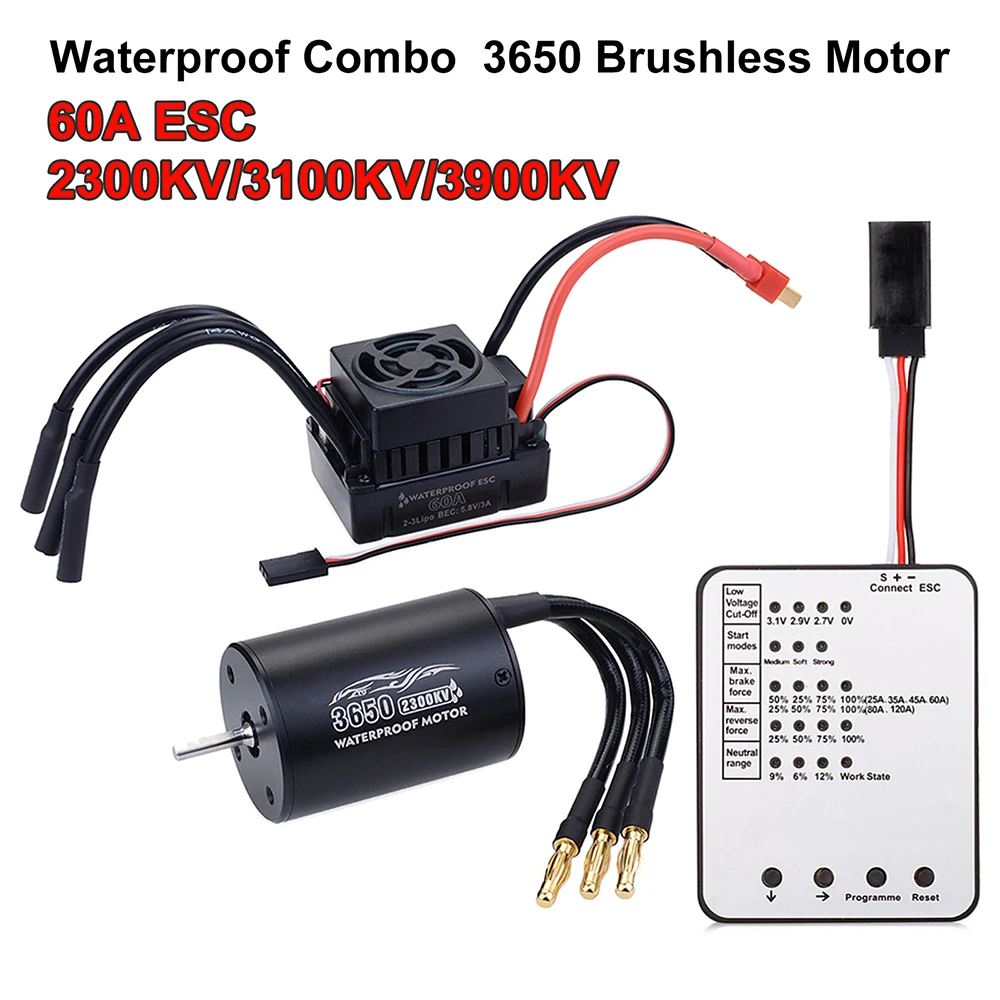 

Waterproof 3650 2300KV 3100KV 3900KV Brushless Motor 60A ESC for Tamiya Traxxas Slash Bandit Redcat 1/10 RC Car Truck Parts