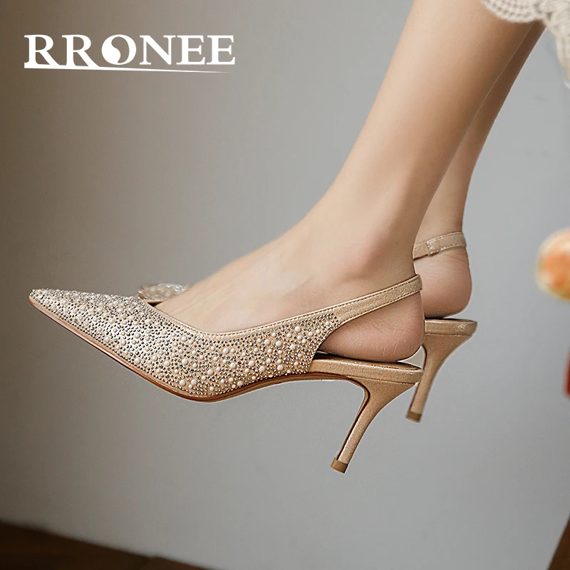 Туфли женские с жемчугом, без каблука, пикантные сандалии, высокий каблук, для отдыха 
Туфли женские с жемчугом, без каблука, пикантные сандалии, высокий каблук, для отдыха