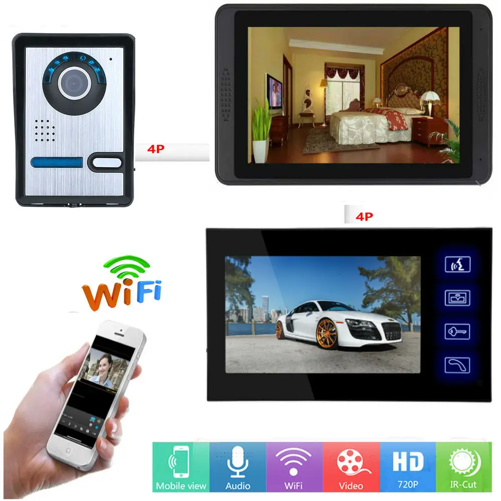 SmartYIBA WIFI видео телефон двери с 7 дюймов монитор 1000TVL дверной звонок комплект