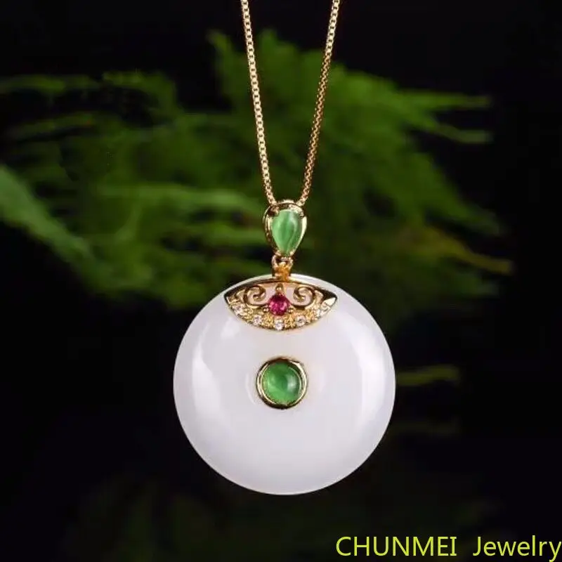 Natural Stone Gold Inlaid Xinjiang Lanolin White Gold Silk Jade Round Pendant Jade Cat's Eye Necklace Pendant Gift Jewelry Women 
Natural Stone Gold Inlaid Xinjiang Lanolin White Gold Silk Jade Round Pendant Jade Cat's Eye Necklace Pendant Gift Jewelry Women