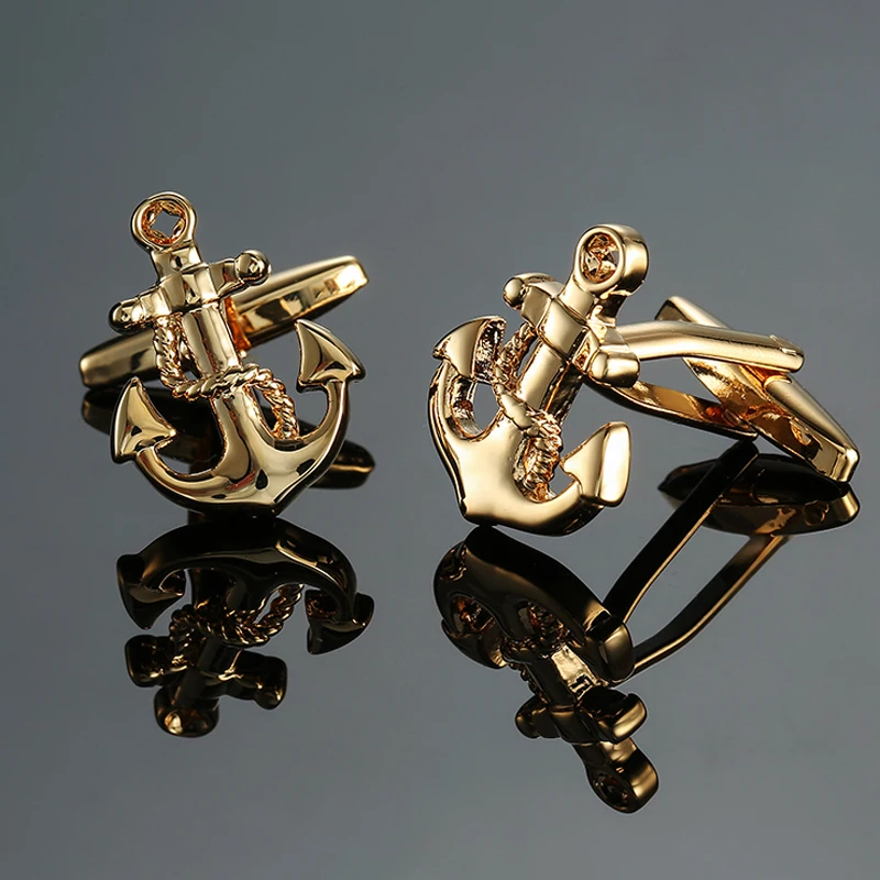 

DY New high quality brass material, fashion captain, golden ship anchor Cufflinks Men's French shirt Cufflink free shipping