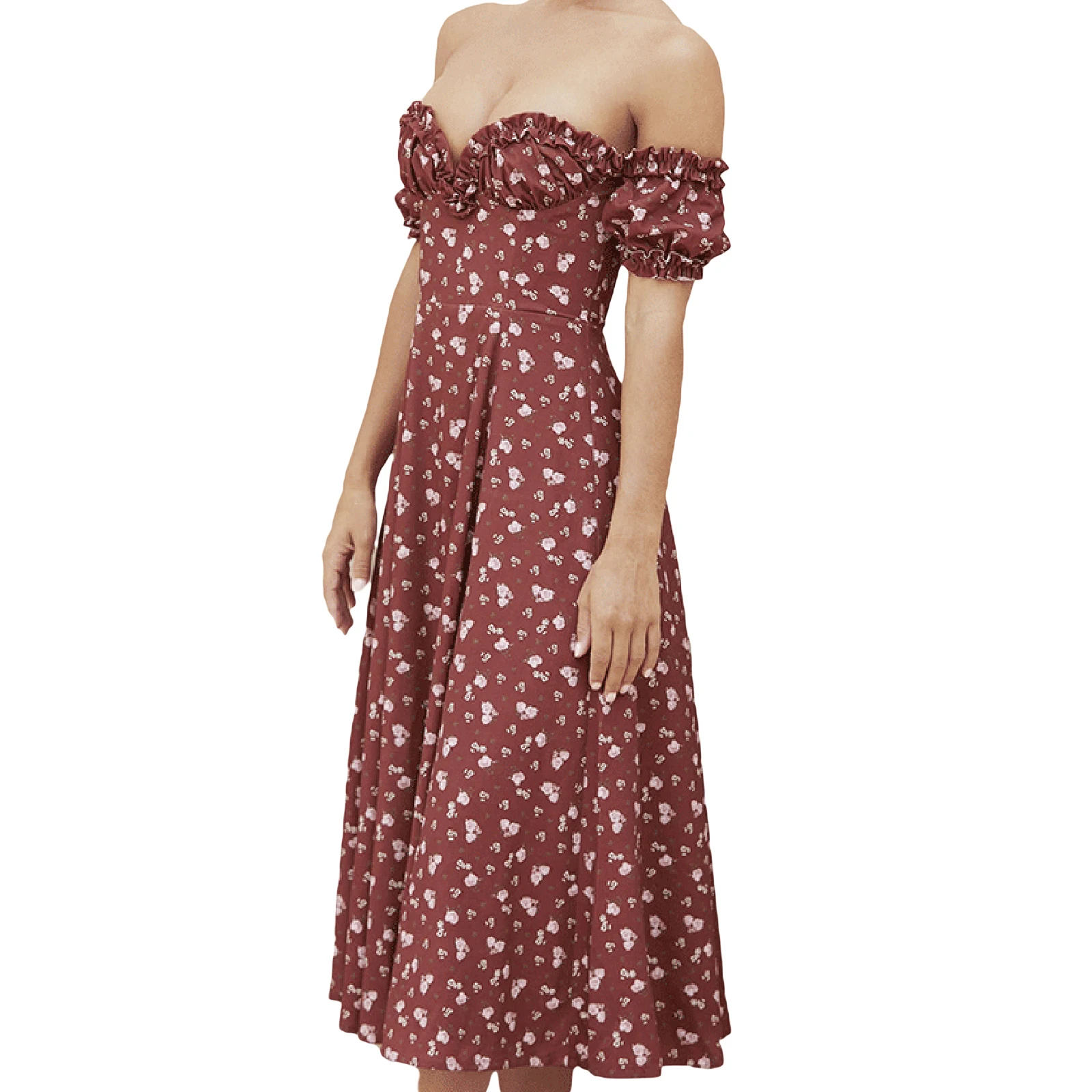 Summer party women's boat-neck slim fashion long dress, floral print short sleeve off-shoulder
Summer party women's boat-neck slim fashion long dress, floral print short sleeve off-shoulder