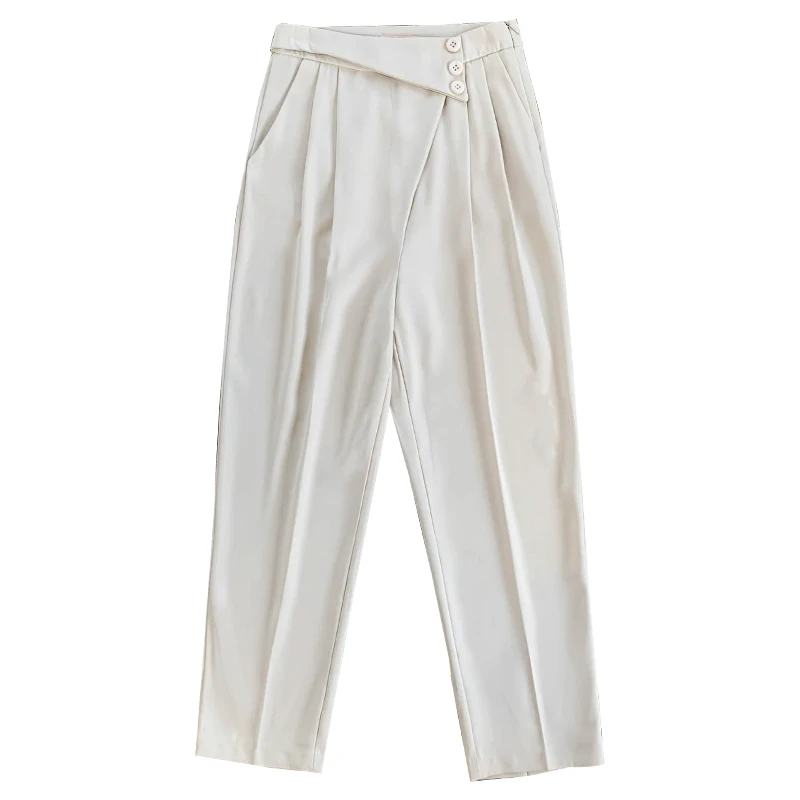 Women Solid Blue Casual Pants 2021 Spring Fashion Work Pants Female Chic Buttons High Waist Harlan Pleated Trousers
Women Solid Blue Casual Pants 2021 Spring Fashion Work Pants Female Chic Buttons High Waist Harlan Pleated Trousers