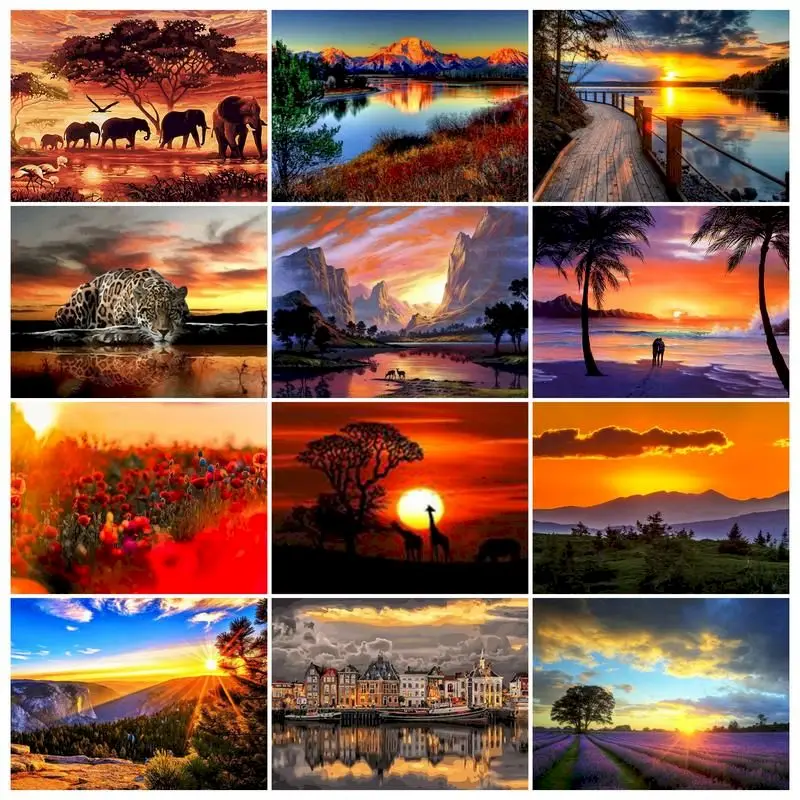 

SDOYUNO Painting By Numbers Sunset Scenery For Adults Picture Paint By Numbers On Canvas Landscape DIY Home Decor Artwork