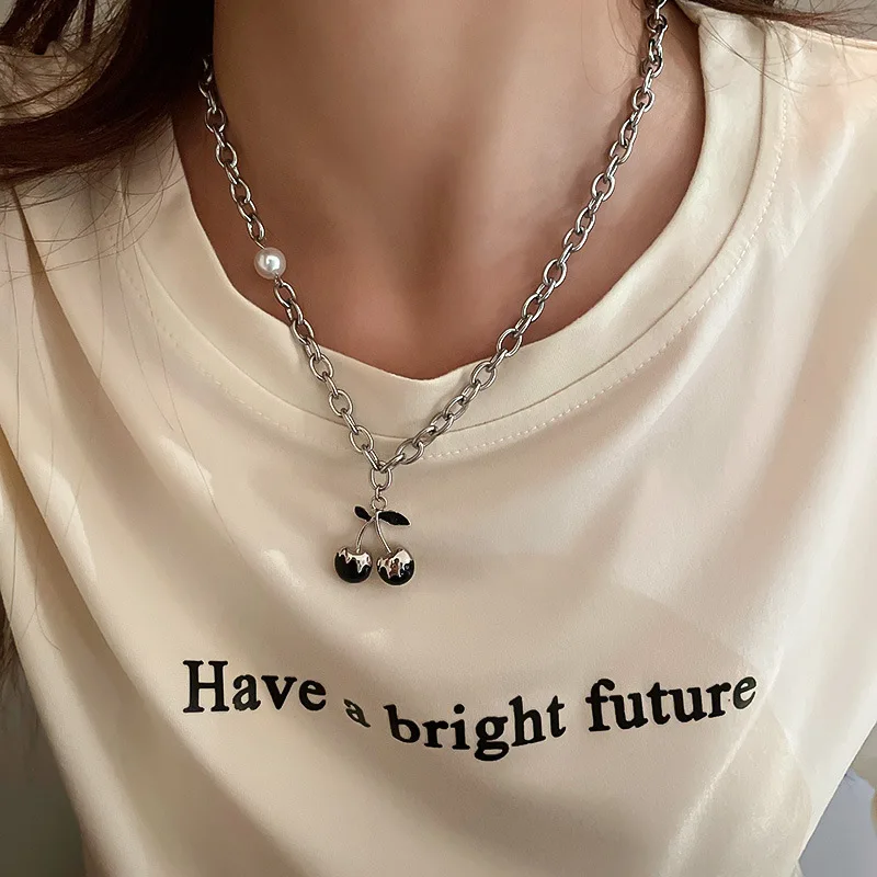 LOVOACC Punk Black Color Enamel Cherry Pendant Necklace for Women Gifts Silver Colour Metal Link Chain Necklace Accessories
LOVOACC Punk Black Color Enamel Cherry Pendant Necklace for Women Gifts Silver Colour Metal Link Chain Necklace Accessories