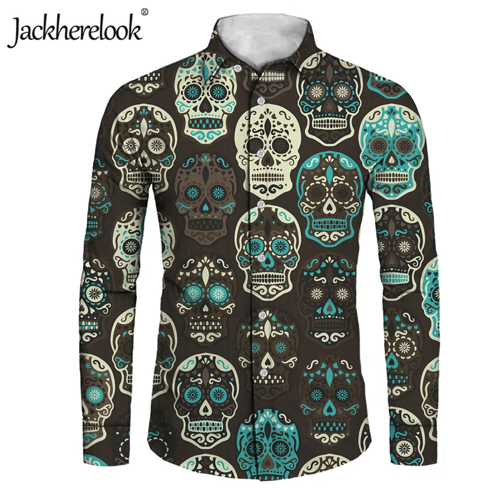 Jackherelook Classic Sugar Skull Brand Design Casual Men Shirts Turn-down Collar Clothing for Men's Tops Camisas Para Hombre
Jackherelook Classic Sugar Skull Brand Design Casual Men Shirts Turn-down Collar Clothing for Men's Tops Camisas Para Hombre
