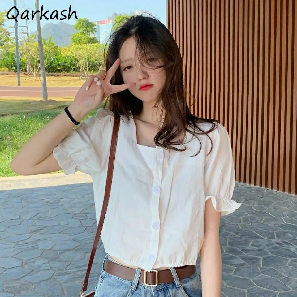 Shirts Women Crop Top Single Breasted Solid Puff Sleeve Simple All-match Leisure Femme Daily Retro Students Chic Tender Popular
Shirts Women Crop Top Single Breasted Solid Puff Sleeve Simple All-match Leisure Femme Daily Retro Students Chic Tender Popular