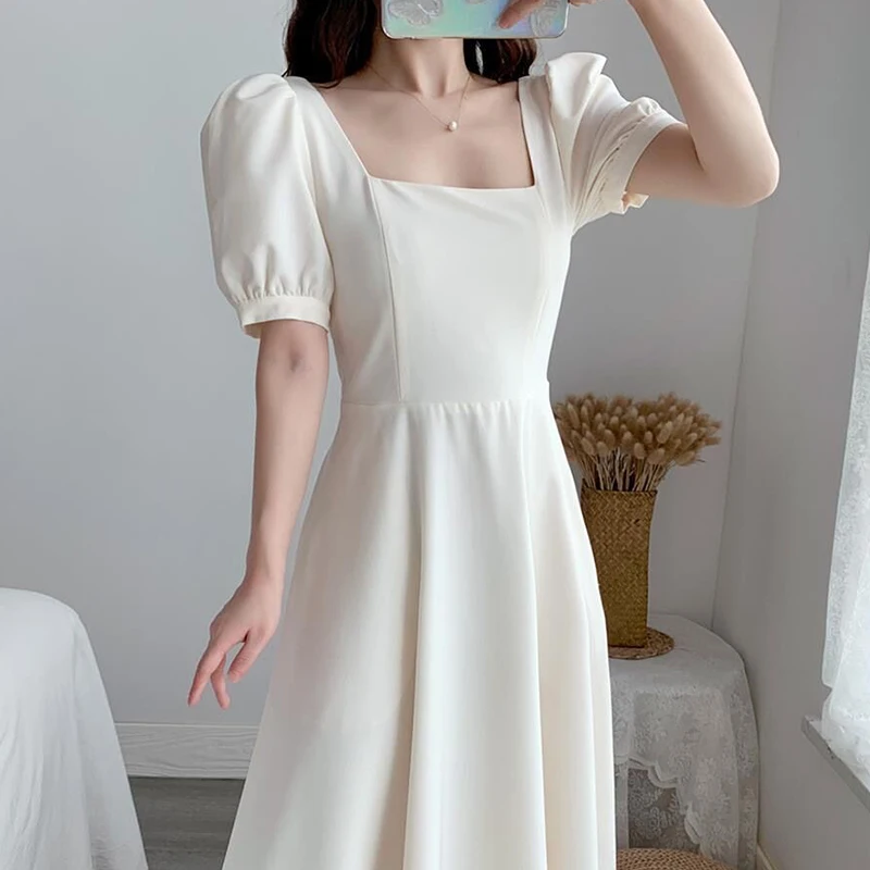 Puff Short Sleeve Dress Women A-line Midi Dresses Black Streetwear Elegant French Style Sexy Defined Waist Square Collar Mujerc
Puff Short Sleeve Dress Women A-line Midi Dresses Black Streetwear Elegant French Style Sexy Defined Waist Square Collar Mujerc