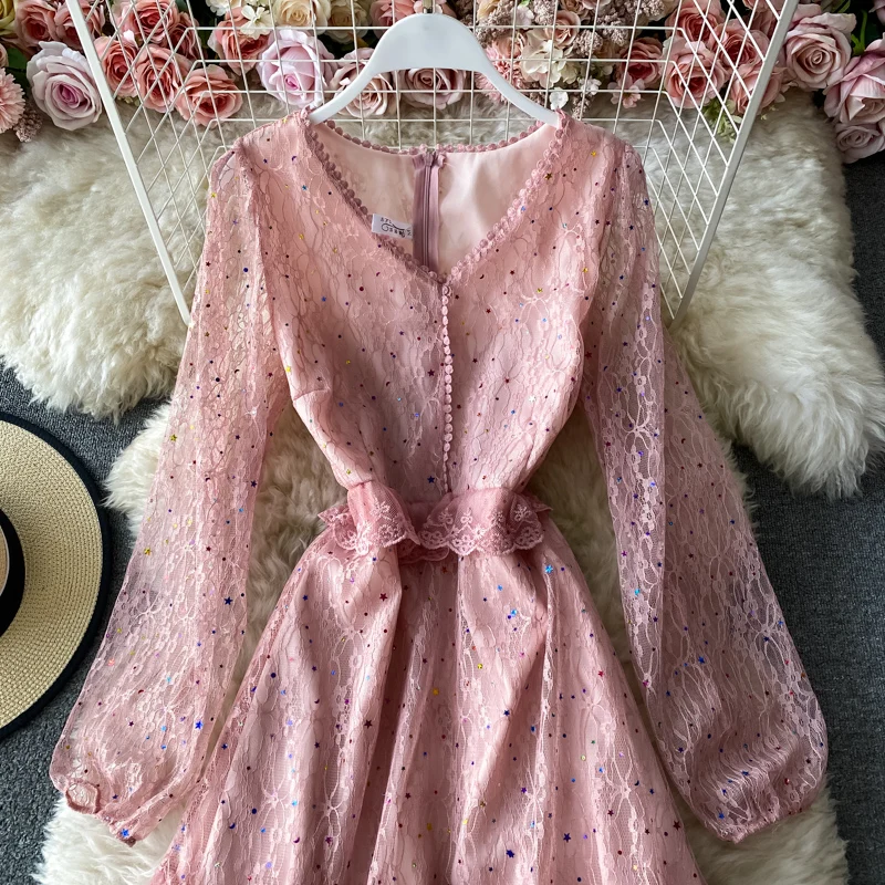 20212021 New Women Lace Dress Mesh Crochet Long Sleeve Dress Urban Ladies Vintage Ruffles Voile V-neck Mid-calf A-line Dresses
20212021 New Women Lace Dress Mesh Crochet Long Sleeve Dress Urban Ladies Vintage Ruffles Voile V-neck Mid-calf A-line Dresses