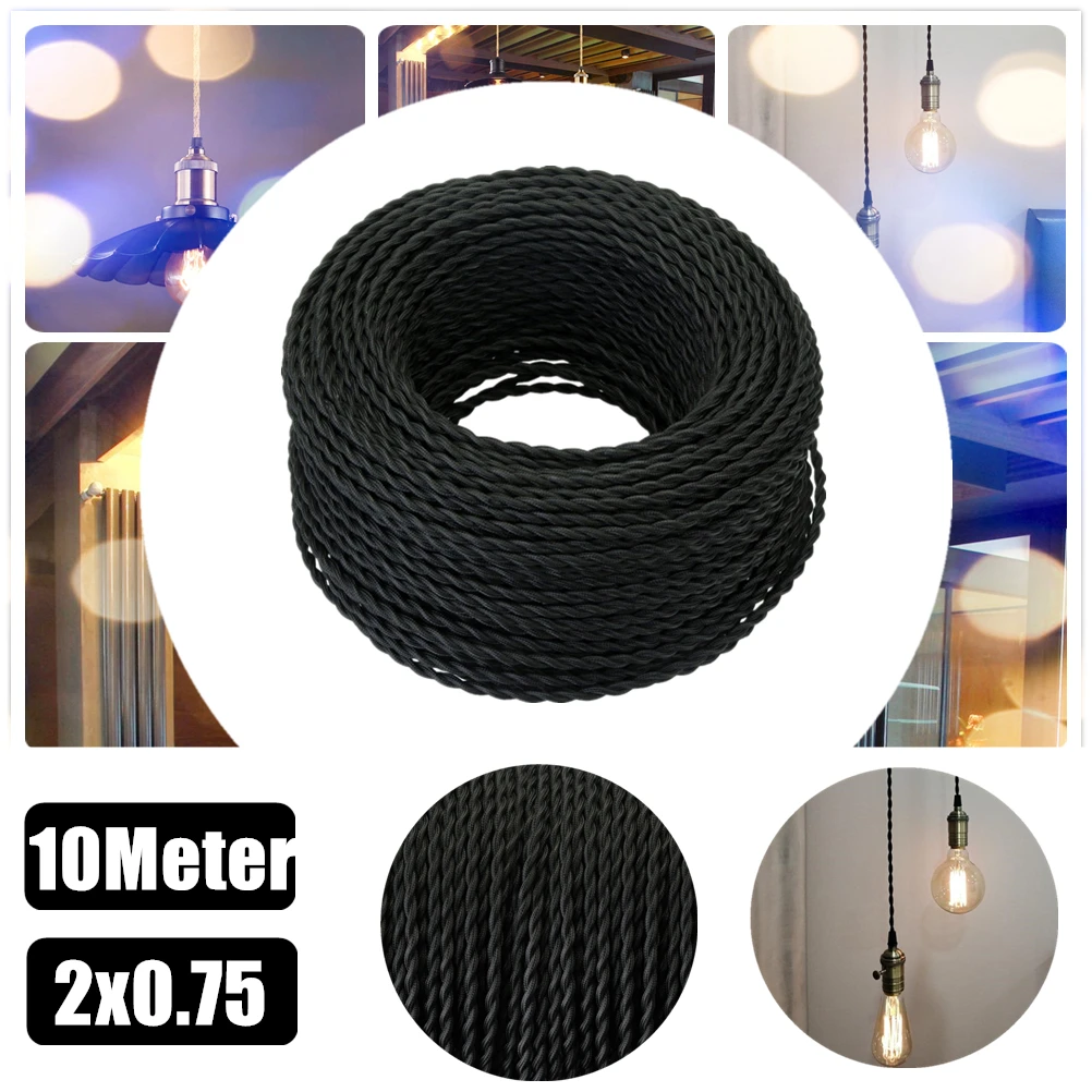 10M 32.8 feet Core Black Electrical Rope Wire Vintage Antique Braided Twisted Fabric Lighting Cable Woven Silk Flexible Cord D40
10M 32.8 feet Core Black Electrical Rope Wire Vintage Antique Braided Twisted Fabric Lighting Cable Woven Silk Flexible Cord D40