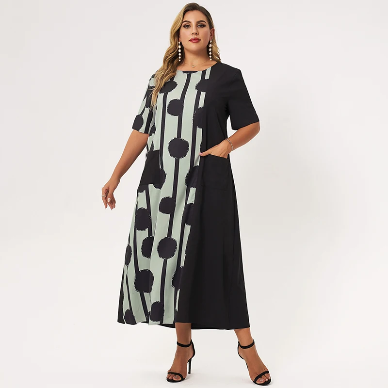 2022 New Summer Dress Women Plus Size Black O-neck Short Sleeves Patchwork Polka Dot Striped Print Loose Casual Maxi Dresses 4XL
2022 New Summer Dress Women Plus Size Black O-neck Short Sleeves Patchwork Polka Dot Striped Print Loose Casual Maxi Dresses 4XL