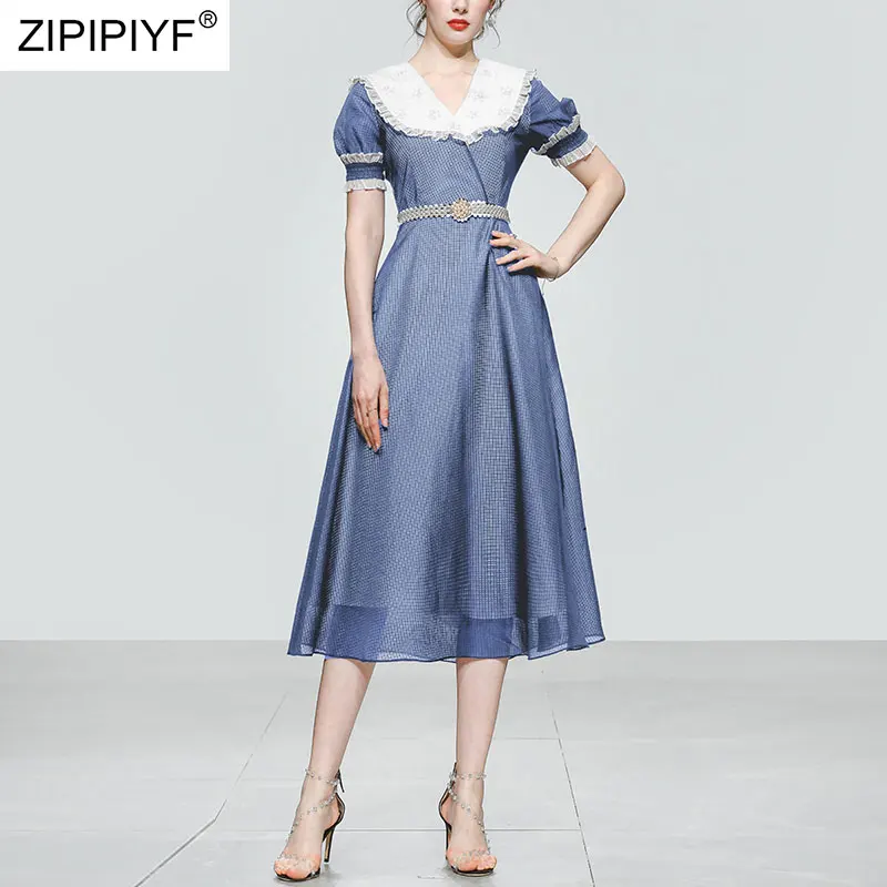 2021 Summer Runway Fashion Vintage Style Turn Down Neck Short Lantern Sleeve Ball Gown Beading Organza Casual Dresses Z049
2021 Summer Runway Fashion Vintage Style Turn Down Neck Short Lantern Sleeve Ball Gown Beading Organza Casual Dresses Z049