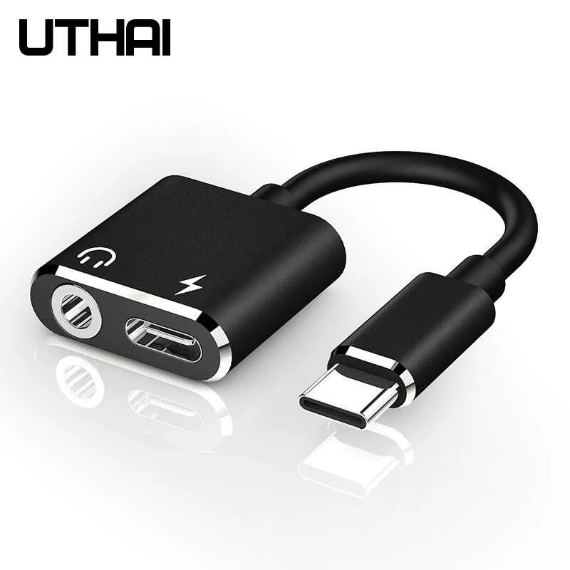 Аудиоадаптер UTHAI T11 Type C на 3 5 мм разъем для наушников конвертер 2 в 1 зарядки кабель