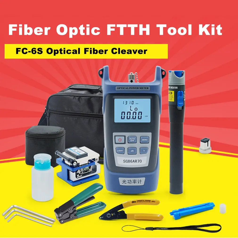 

Fiber Optic FTTH Tool Kit With Fiber Cleaver Optical Power Meter 5km Red Laser Pointer Pen Stripping Pliers Miller's Pliers