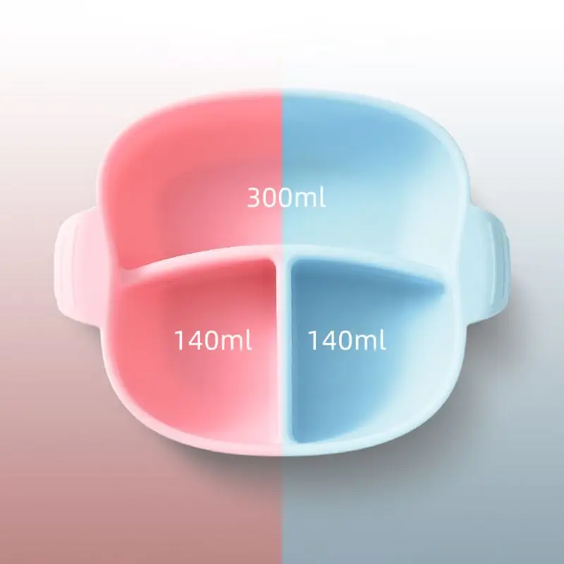 Baby Plate Divided Food Bowl with Straw Portable 3 Grid Silicone Feeding Dish