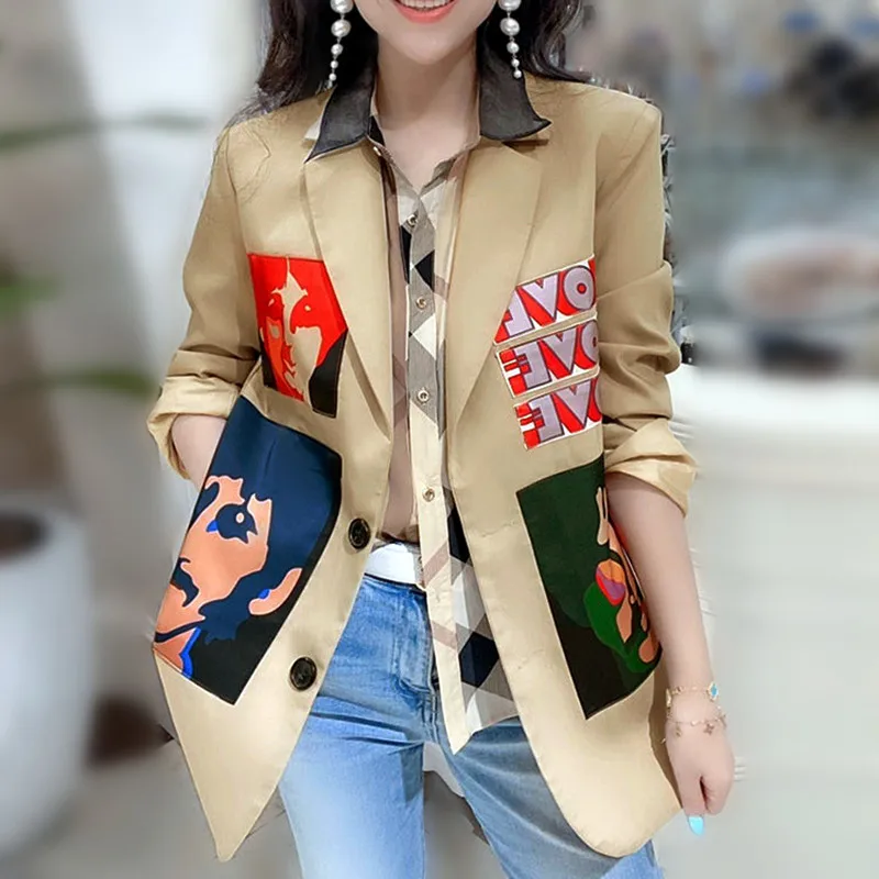 

Spring Autumn Coat Women Jacket Sacos Mujer British Style Funk Geek Printed Blazers Bomber Street Jacket Casaco Feminino NZ42