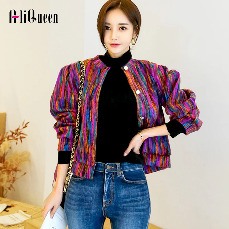 Korea Colorful Striped Cashmere Bomber Women Fall Jackets Ladies Crop Jacket Chaqueta Mujer Short Coat Outerwear Veste Femme
Korea Colorful Striped Cashmere Bomber Women Fall Jackets Ladies Crop Jacket Chaqueta Mujer Short Coat Outerwear Veste Femme