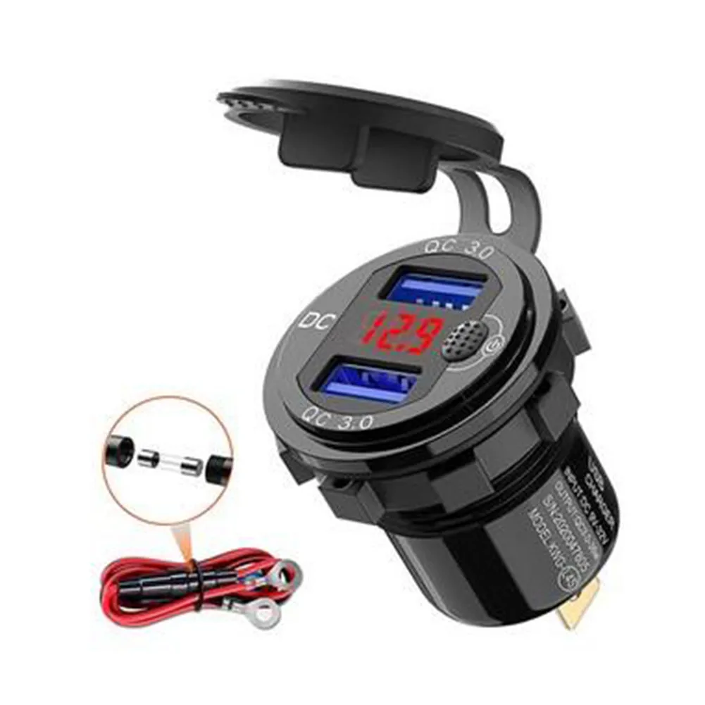 Waterproof Car Charger Dual USB Digital LED Display For Car Motorcycle