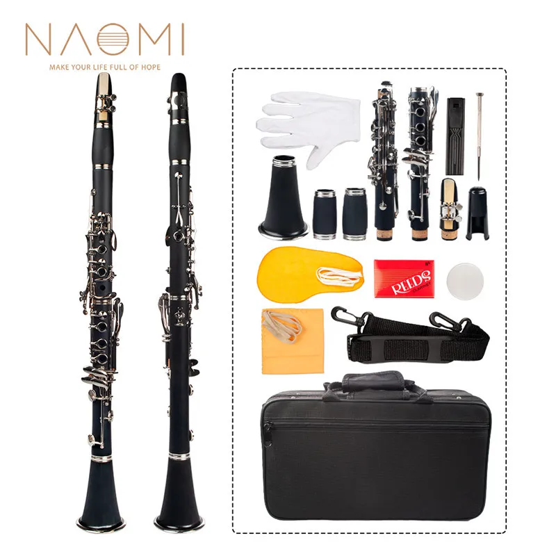 NAOMI Professional Bb 17-Key Clarinet ABS Clarinet Cupronickel Plated Nickel Kit W/ Clarinet+Reeds+Strap+Case+Components
NAOMI Professional Bb 17-Key Clarinet ABS Clarinet Cupronickel Plated Nickel Kit W/ Clarinet+Reeds+Strap+Case+Components