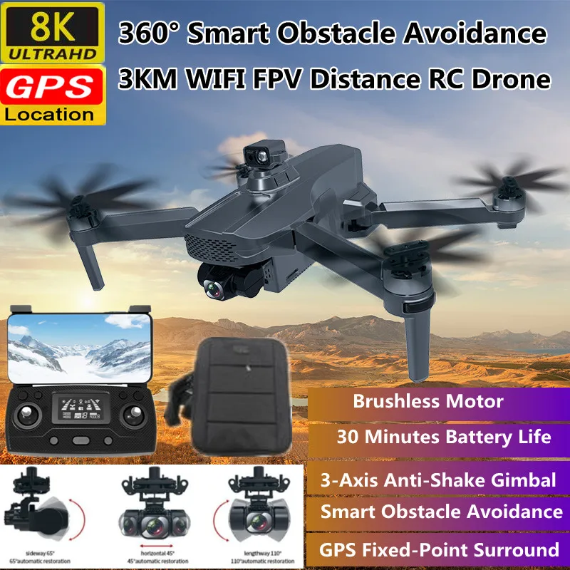 

Aerial Brushless 3-Axis Anti-Shake Gimbal RC Quadcopter 3KM Smart Obstacle Avoidance WIFI FPV GPS Auto Follow RC Drone VS M1