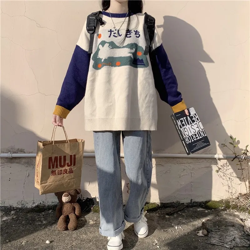 Autumn and winter Korean of Harajuku style new letter embroidery O-neck pullover long sleeve color matching sweater
Autumn and winter Korean of Harajuku style new letter embroidery O-neck pullover long sleeve color matching sweater