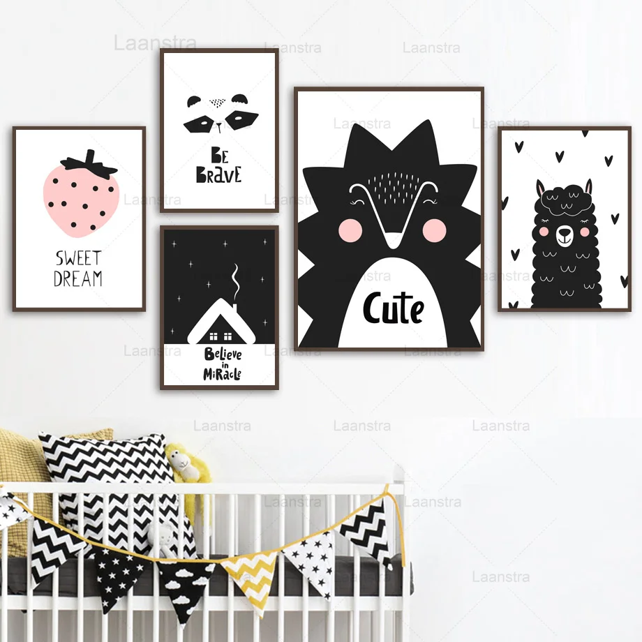 Cartoon Black and White Canvas Painting Children's Room Wall Decoration Snowy House Posters and Prints Strawberry Sweet Dream
Cartoon Black and White Canvas Painting Children's Room Wall Decoration Snowy House Posters and Prints Strawberry Sweet Dream